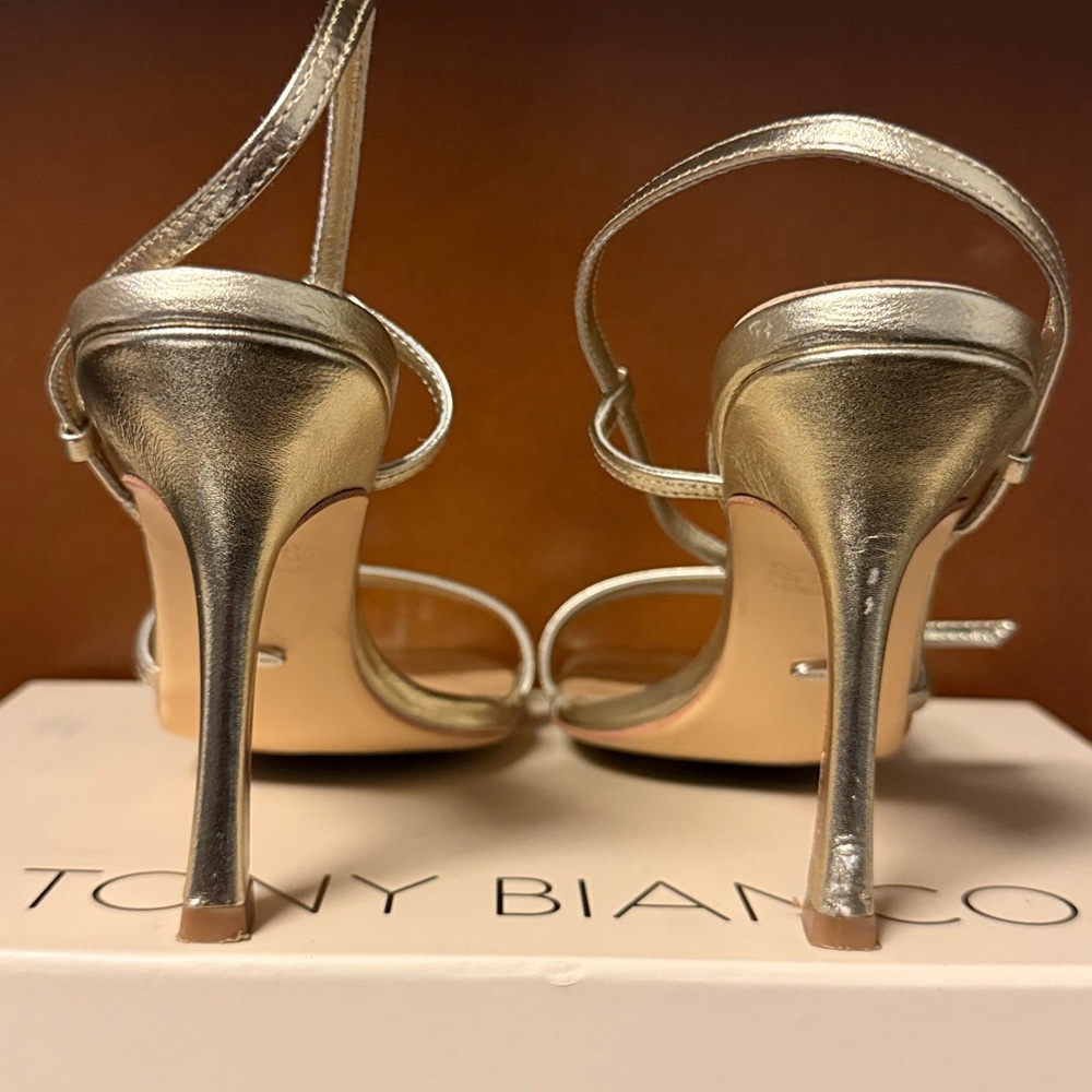 Tony Bianco Franci Sandal in Gold Nappa Metallic Strappy Heels Heeled 7.5 37.5 - Picture 11 of 14